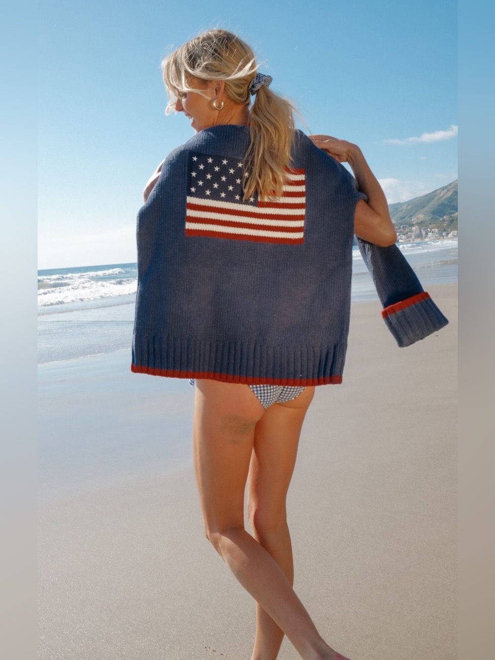 Show Me Your MuMu Fireside USA Flag Knit Sweater Size M NWOT Americana Chic 90s